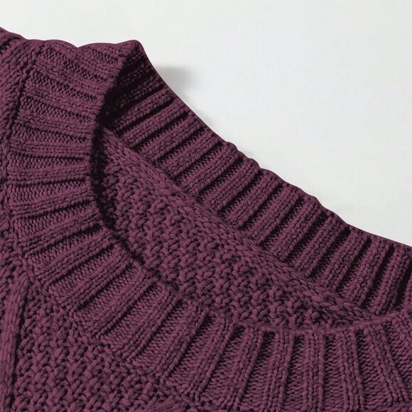 Burgundy Casual Women's Oversized Knitted Sweater Dress with Drop Shoulder - Picture 7 of 9